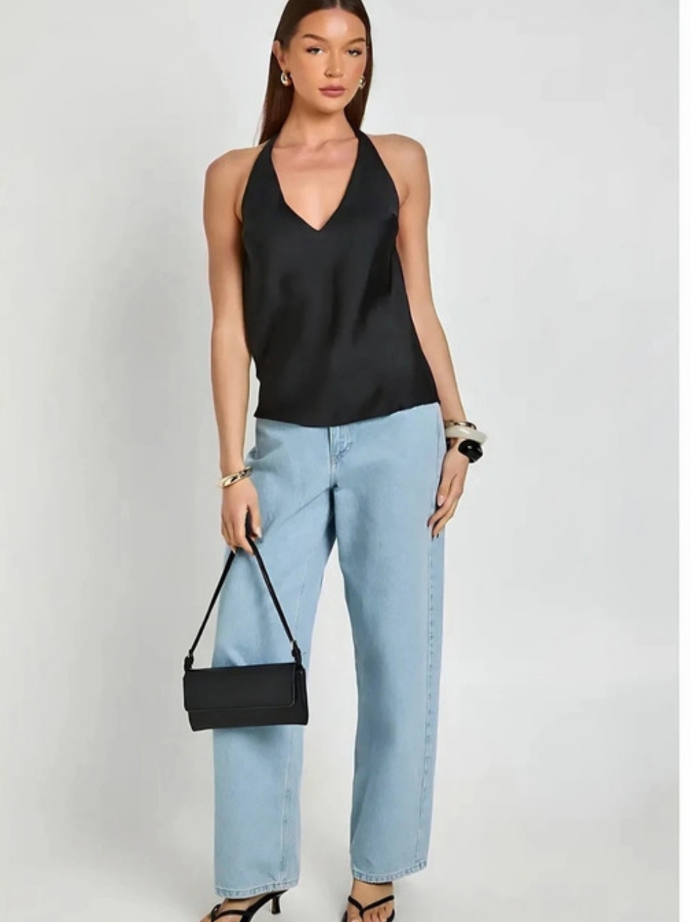 Zara Satin Halter Top with Side Tie Black XS